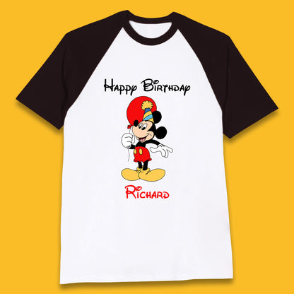 Personalised Happy Birthday Disney Mickey Mouse Your Name Cute Cartoon Character Disney Birthday Theme Party  Baseball T Shirt