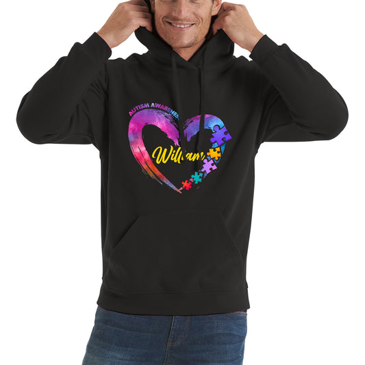 Personalised Autism Awareness Puzzle Pieces Your Name Autism Support Autistic Pride Autism Warrior Unisex Hoodie