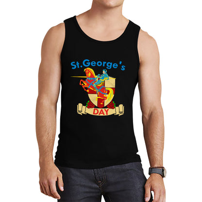 St George's Day England Red Flag Shield Knight Templar Riding His Rearing Horse London Saint George Day Warrior Fighter Patriotic Tank Top