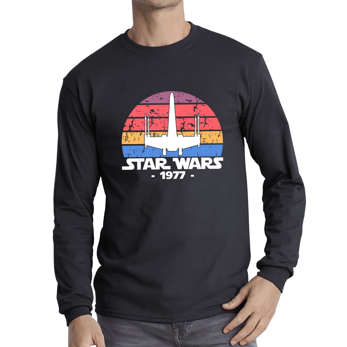 Star Wars X-Wing Fighter 1977 Vintage Retro Series Of Space Flight Simulator Video Games Disney Star Wars 46th Anniversary Long Sleeve T Shirt