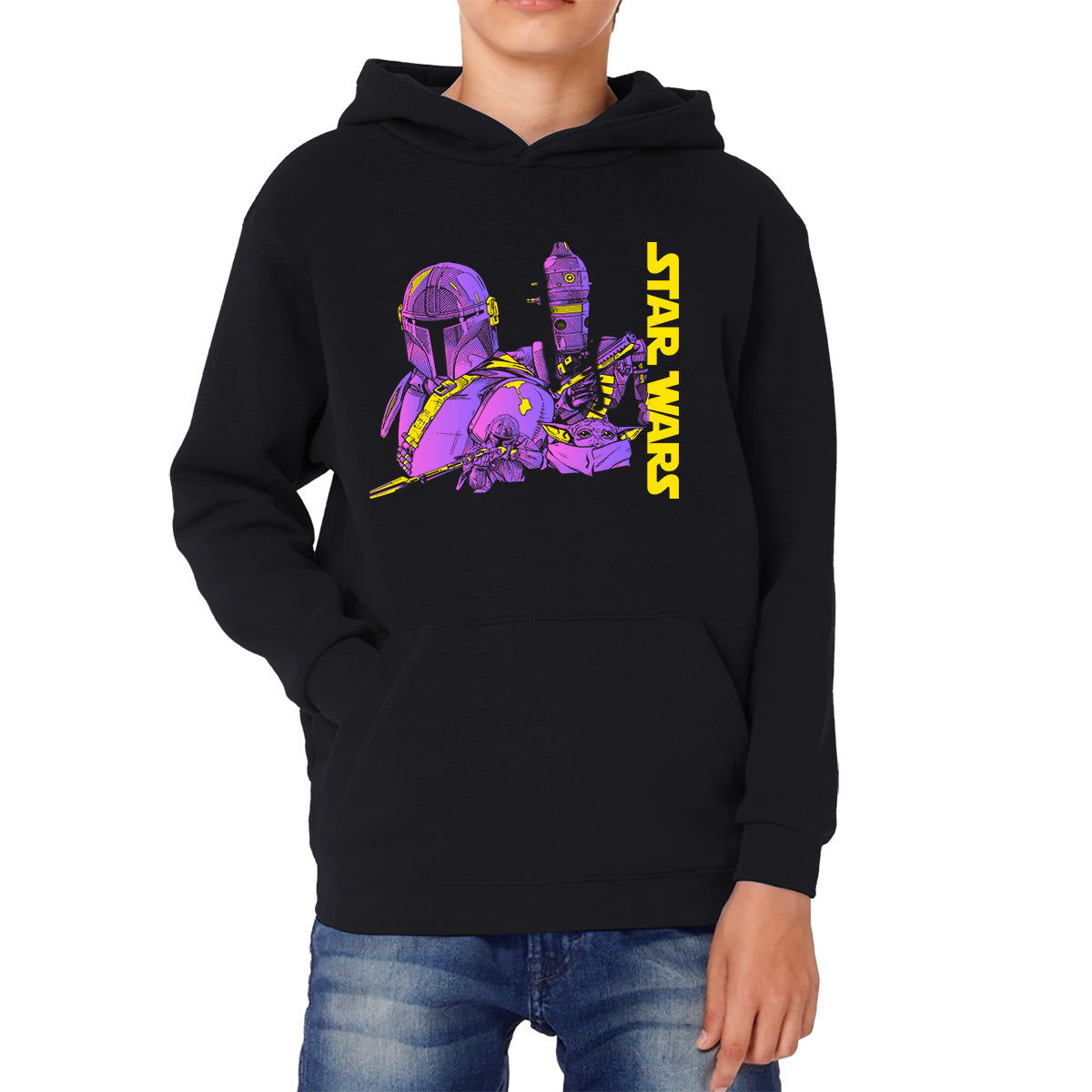 Star Wars Mashup The Mandalorian Boba Fett Grogu IG-11 Baby Yoda Fictional Characters Disney Star Wars 46th Anniversary Kids Hoodie