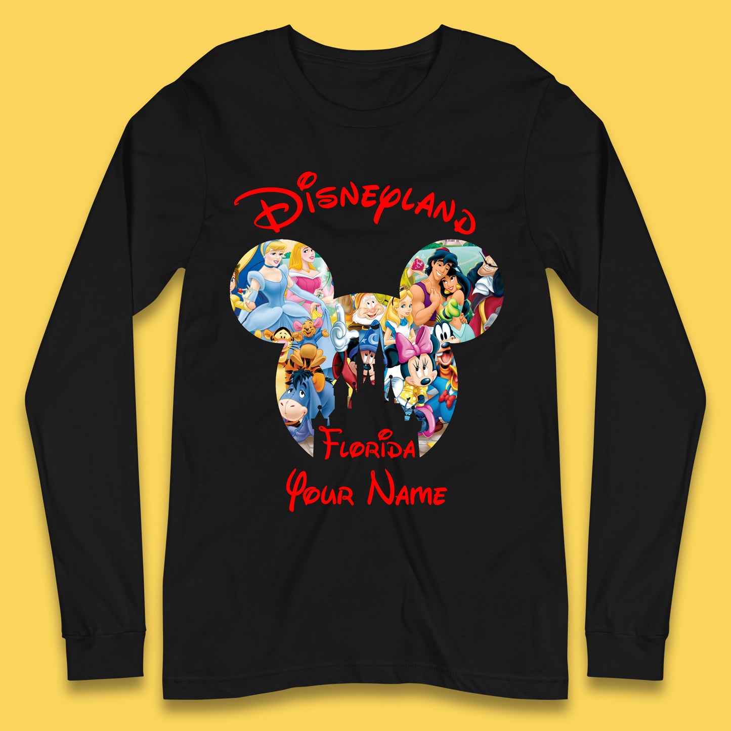 Personalised Disney Land Florida Mickey Minnie Mouse All Disney Characters Cartoons Magical Kingdom Disney Castle Disneyland Vacation Trip Long Sleeve T Shirt