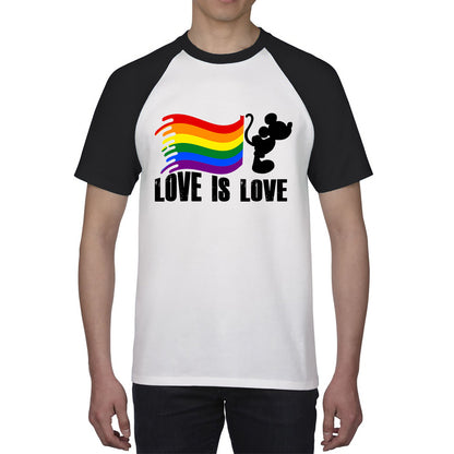 Love Is Love Disney Mickey Mouse Pride Flag Disneyland LGBT Flag Cartoon Pride Baseball T Shirt