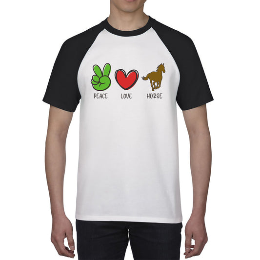 Peace Love Horse Funny Horse Riding Lovers Adventure Peace Logo Baseball T Shirt