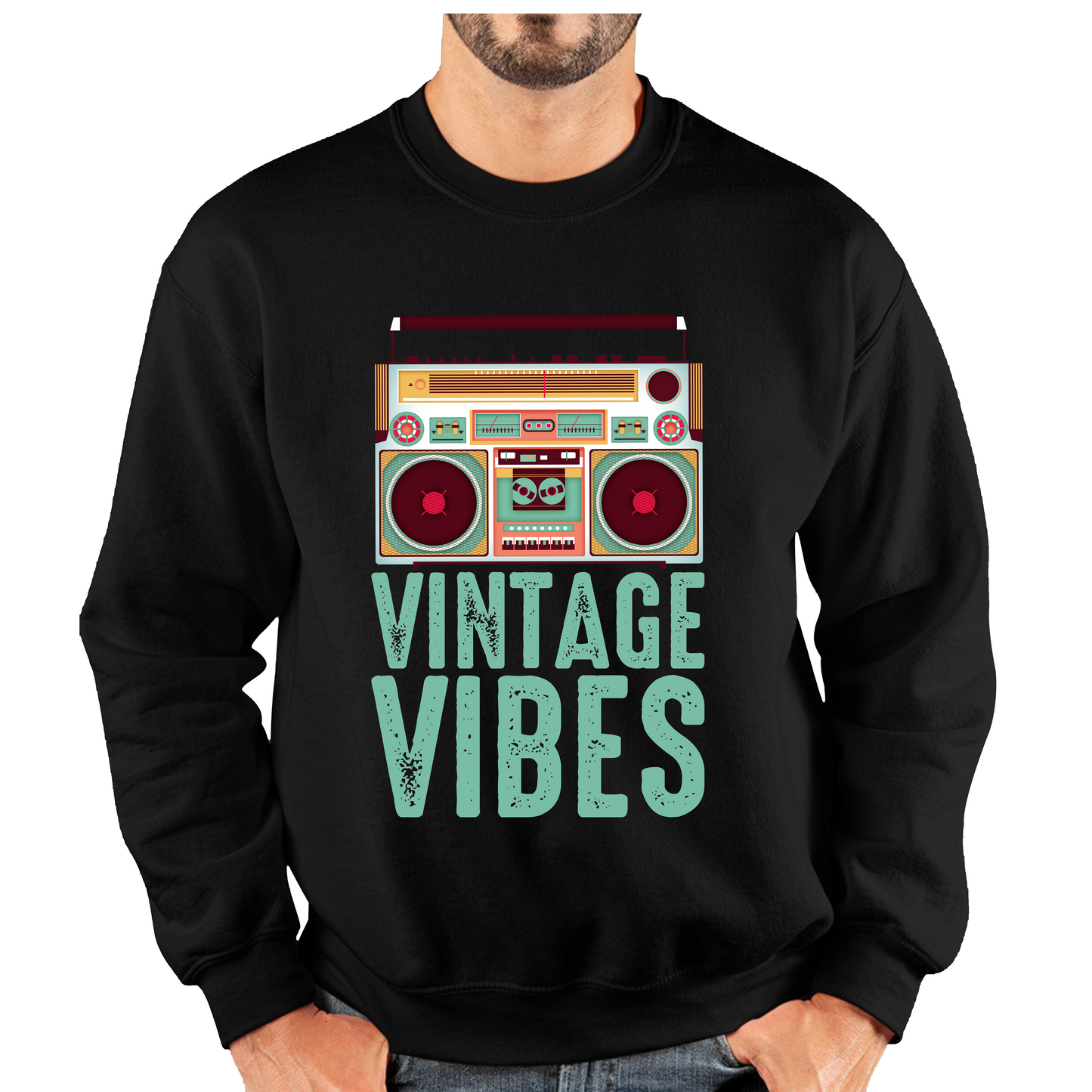 Boombox Vintage Vibes Old School Music Retro Cassette Tape Player Unisex Sweatshirt