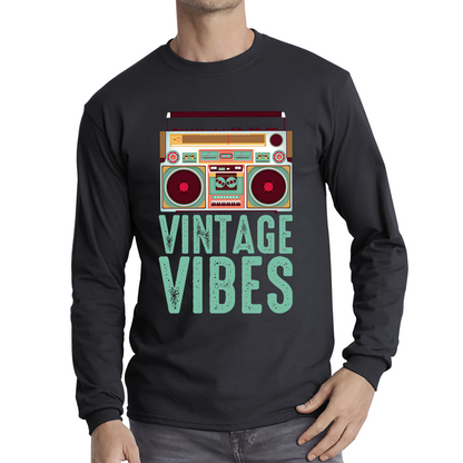 Boombox Vintage Vibes Old School Music Retro Cassette Tape Player Long Sleeve T Shirt