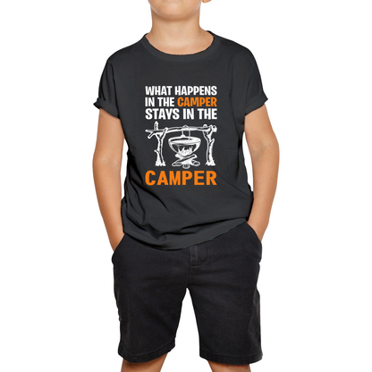 What Happens In The Camper Stays In The Camper Funny Camping Camper Adventure Lover Kids Tee