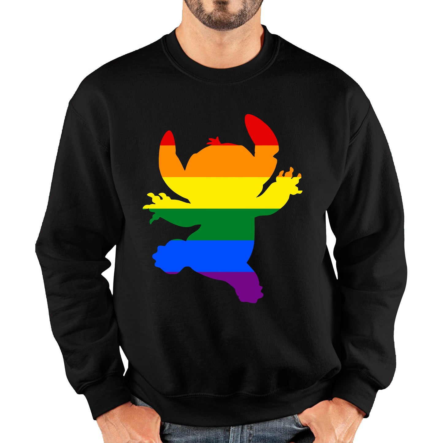 Disney Ohana Stitch Pride LGBT Lilo & Stitch Comedy Cartoon Pride Month LGBTQ+ Rainbow Colours Unisex Sweatshirt