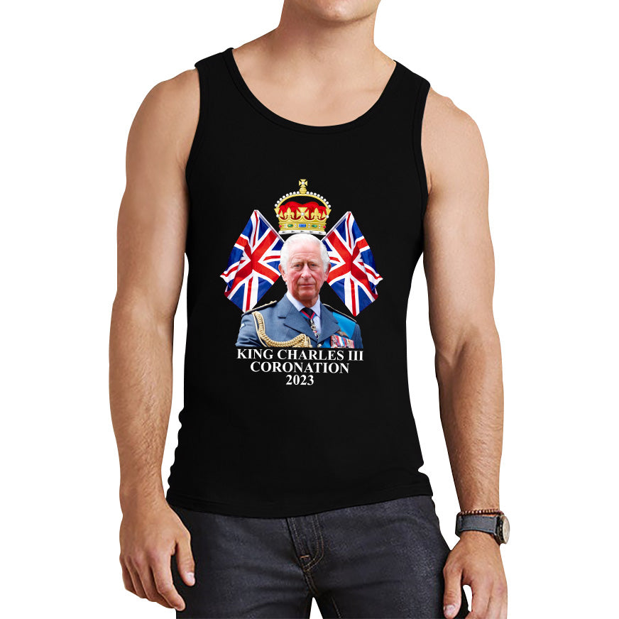 King Charles III Coronation 2023 British United Kingdom Uk Flags CR III Royal Crown Ruling Monarch Of England Tank Top