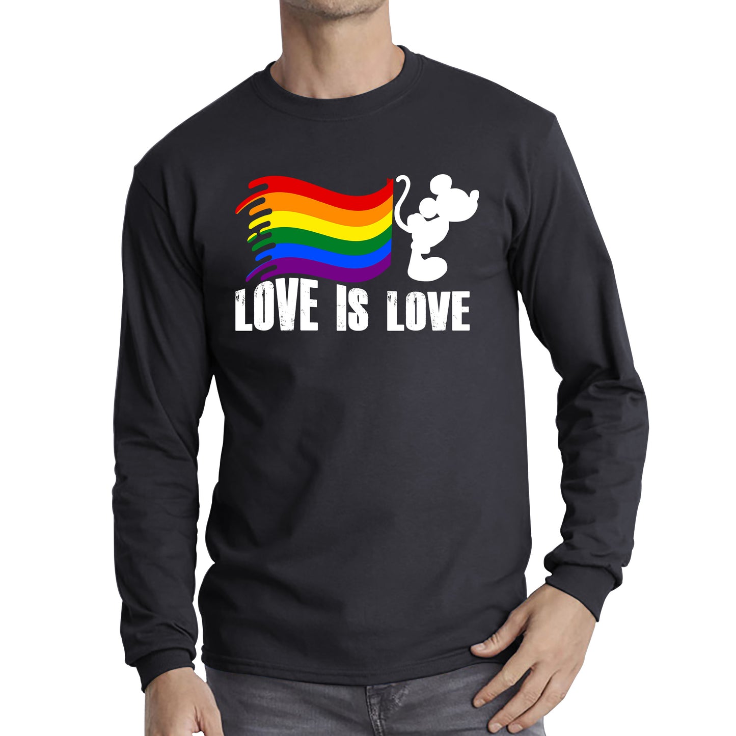 Love Is Love Disney Mickey Mouse Pride Flag Disneyland LGBT Flag Cartoon Pride Long Sleeve T Shirt