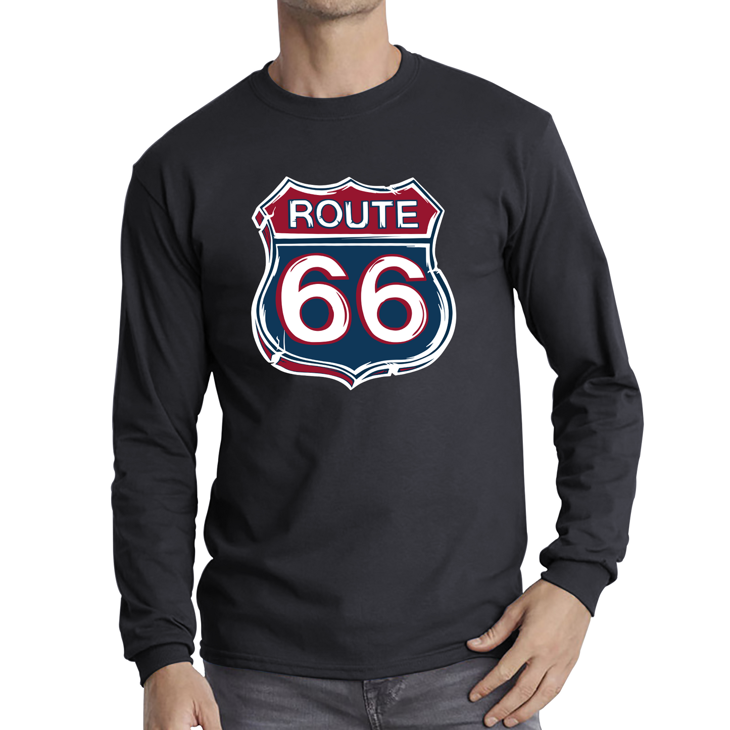 Route 66 Baseball Highway 66 US Biking Riding Highway Main Street of America Long Sleeve T Shirt