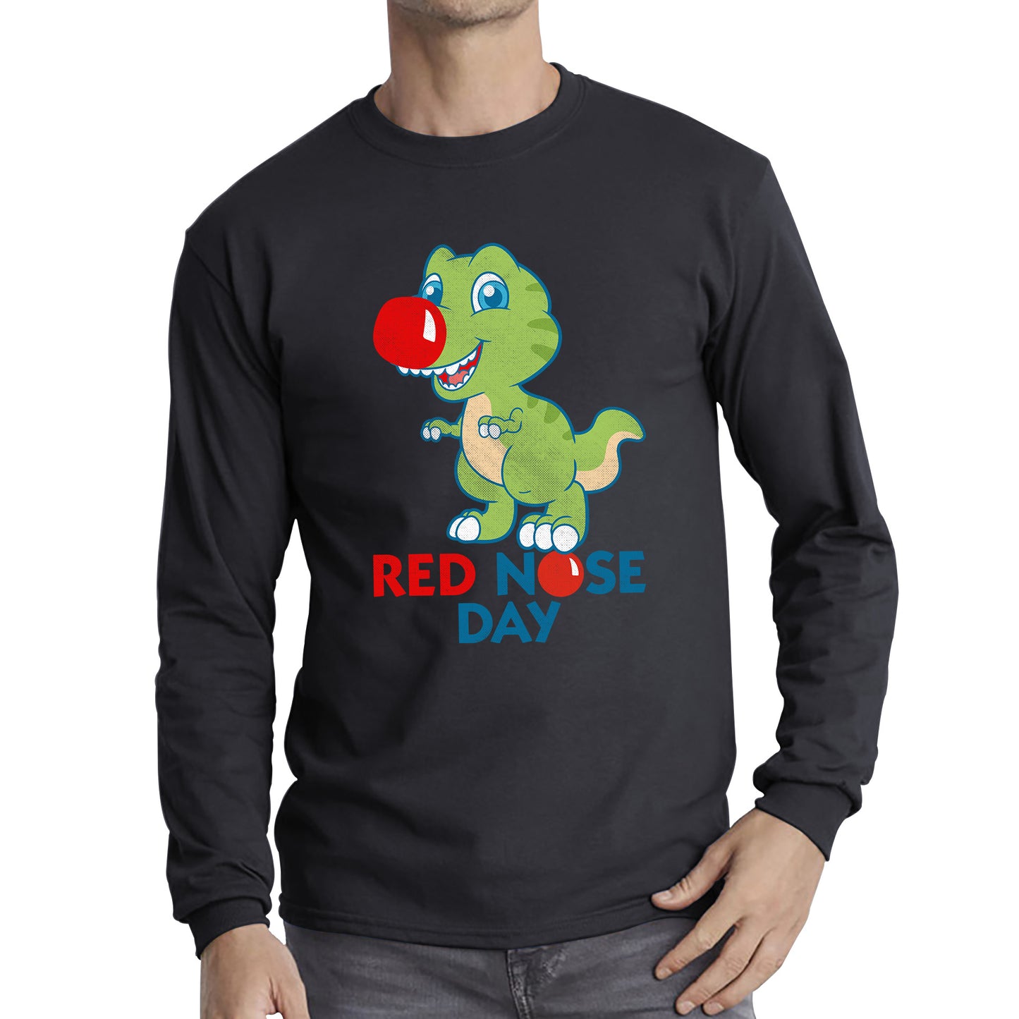 Red Nose Day T-rex Trex Lover's Gift Dynosaurs Dino Red Nose Day 2023 Long Sleeve T Shirt