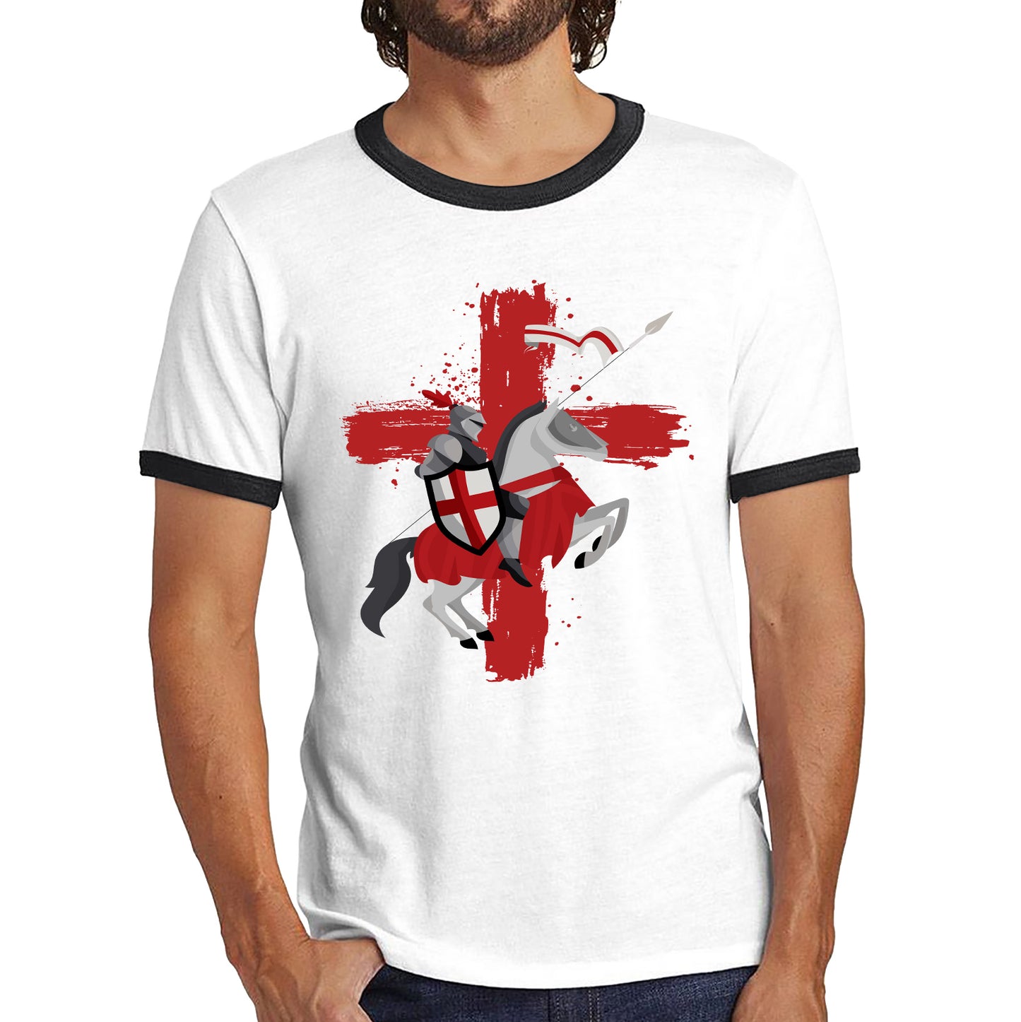 St George Day The Medieval Knight Saint Of England Celebrated On Saint Georges's Day Riding His Rearing Horse Ringer T Shirt