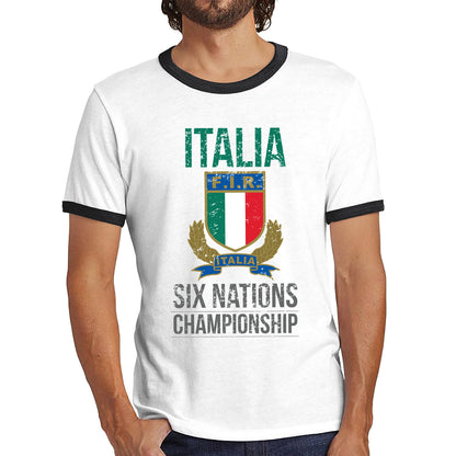 Italia Flag Logo Rugby Cup European Support World Six Nations Championship Ringer T Shirt