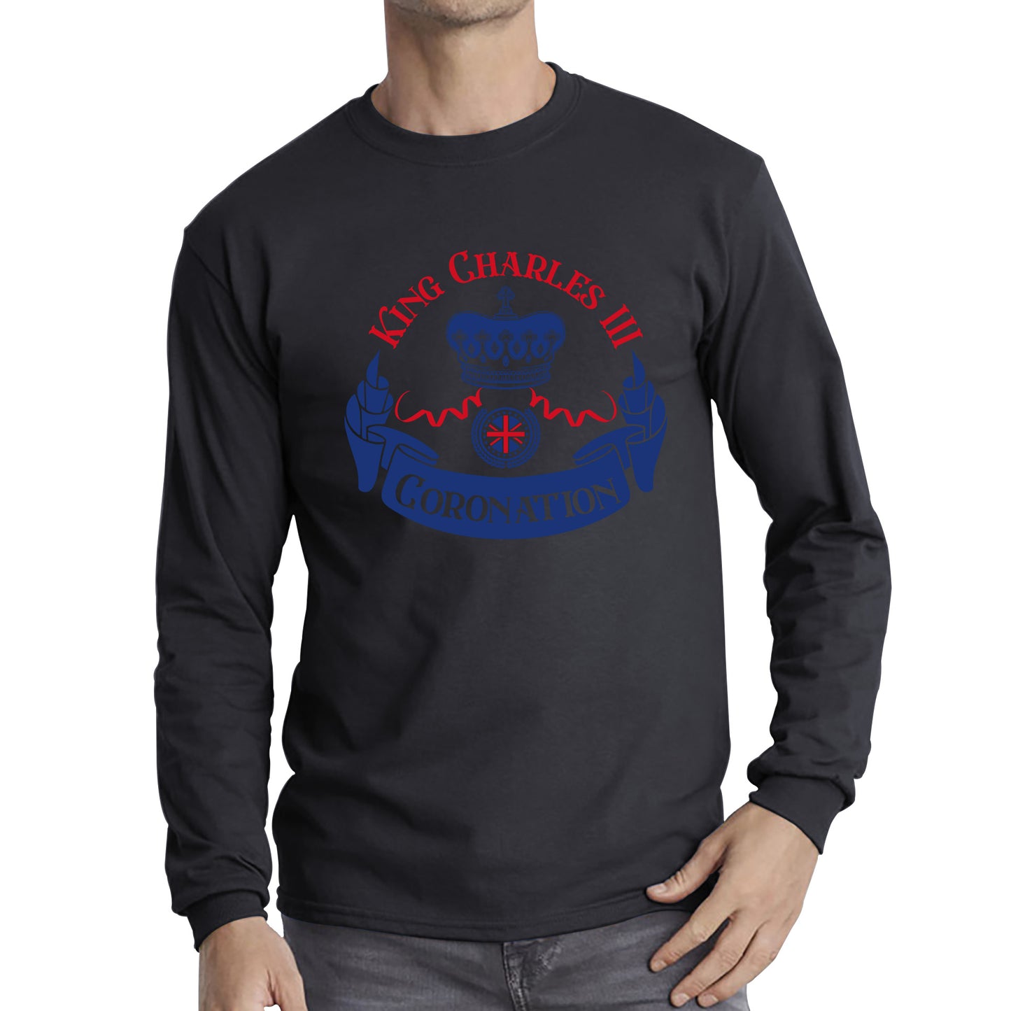 King Charles III Coronation Royal Crown CR III God Save The King Union Jack His Majesty Long Sleeve T Shirt