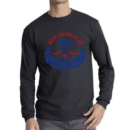 King Charles III Coronation Royal Crown CR III God Save The King Union Jack His Majesty Long Sleeve T Shirt