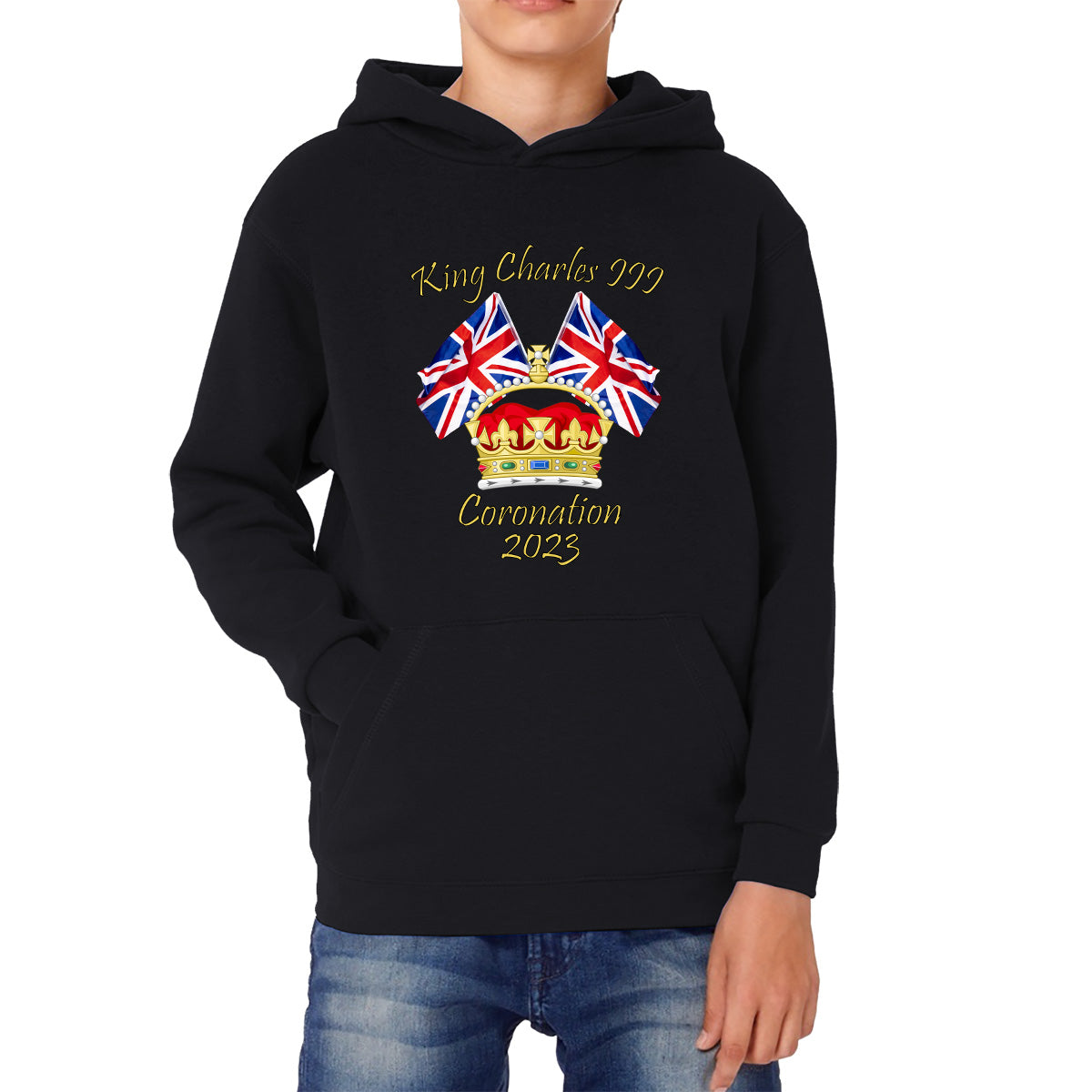 King Charles III Coronation 2023 United Kingdom Flags Royal Crown Ruling Monarch Of England CR III Kids Hoodie