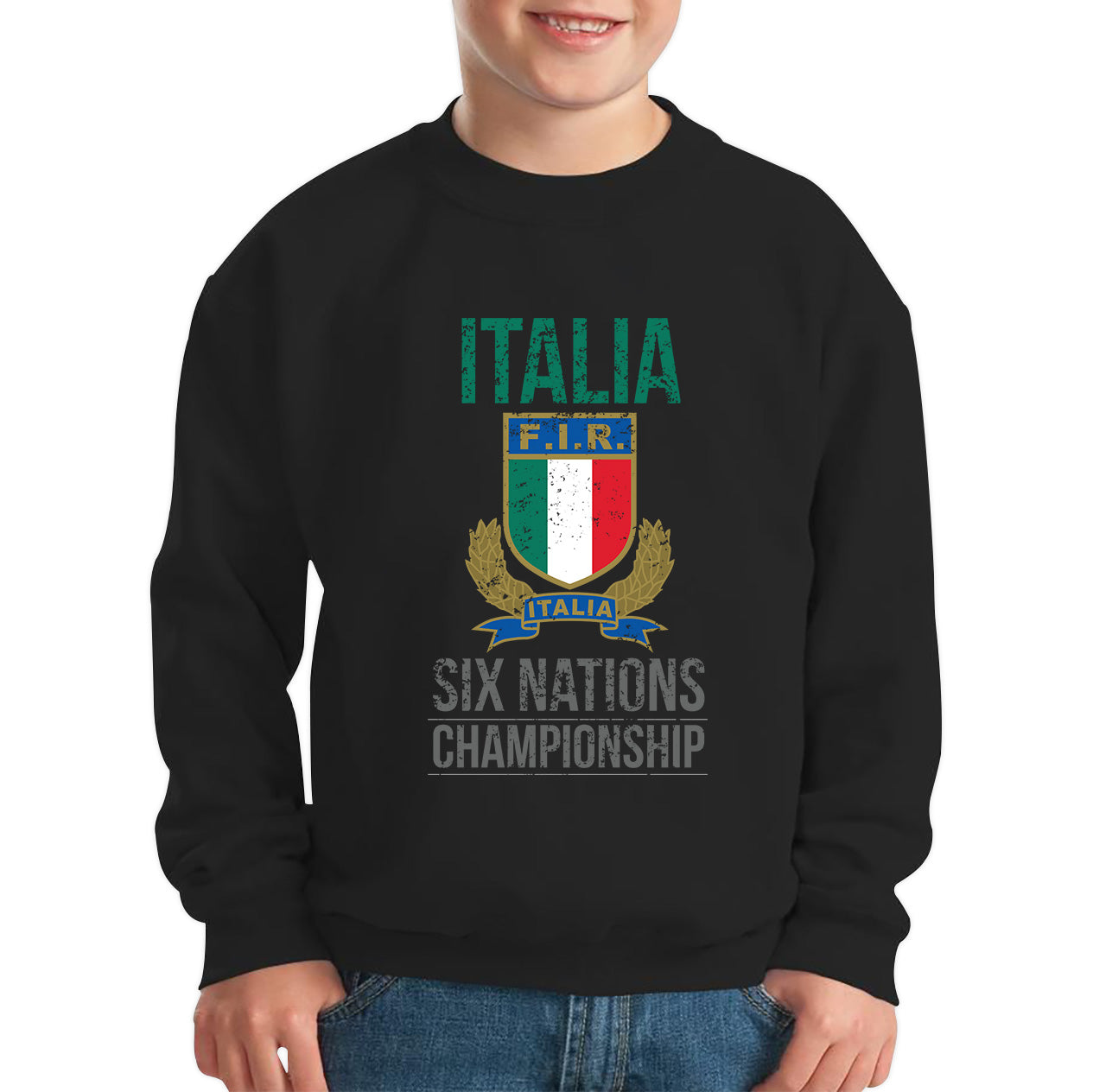 Italia Flag Logo Rugby Cup European Support World Six Nations Championship Kids Jumper