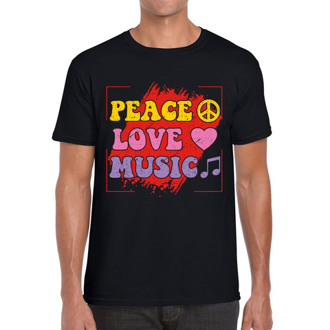 Peace Love Music Funny Music Lover Inspirational Motivational Music Festival Musician Mens Tee Top