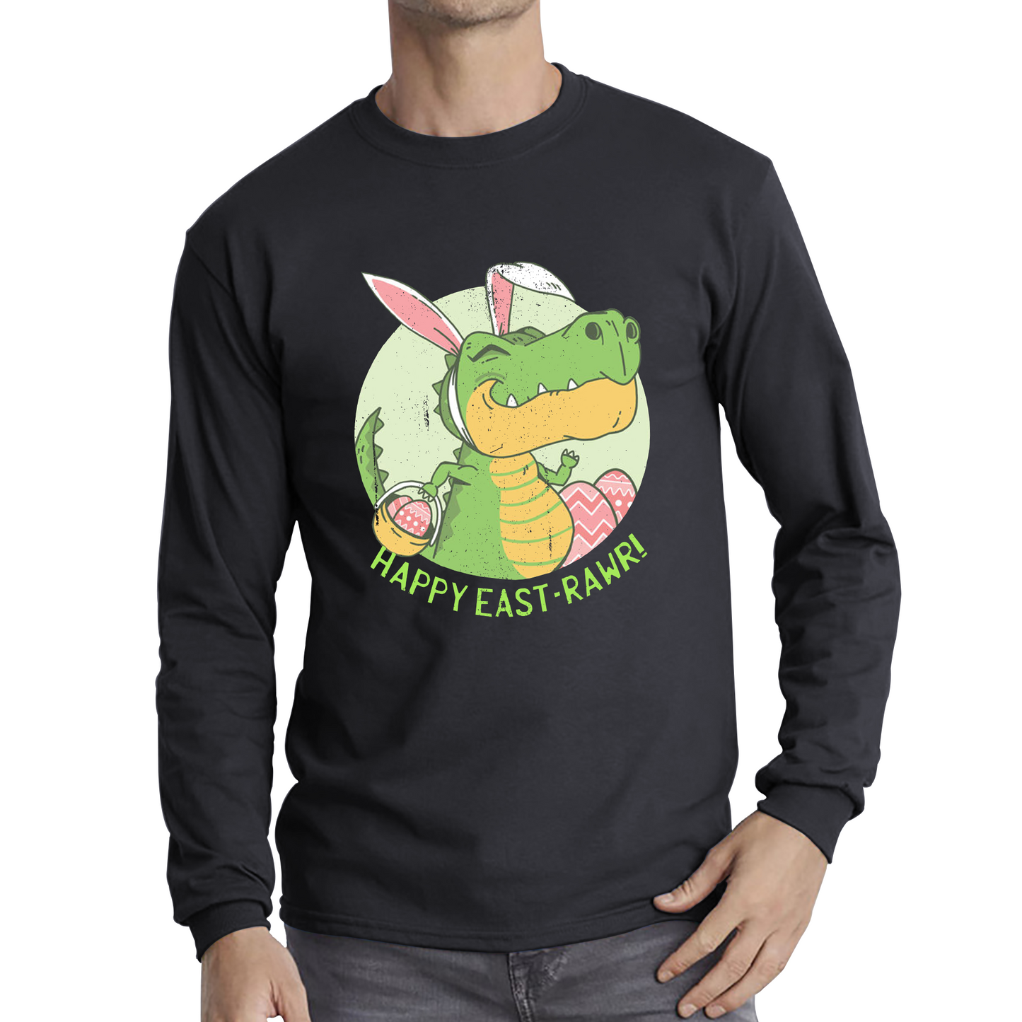 Happy Eastrawr Easter Bunny Dinosaur T-Rex RAWR Easter Egg Rabbit Funny Easter Day Long Sleeve T Shirt