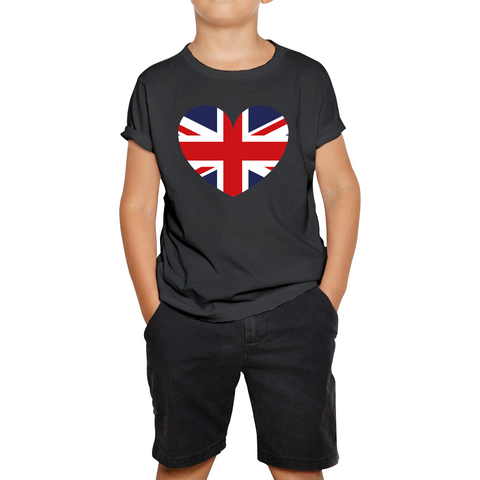 Uk Flag Heart Shape Battle Of Boyne's Queen Platinum Jubilee British Royal Kids Tee