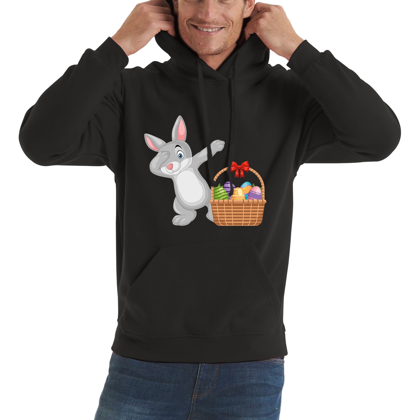 Dabbing Bunny With Eggs Basket Happy Easter Day Cute Rabbit Bunny Easter Day Unisex Hoodie