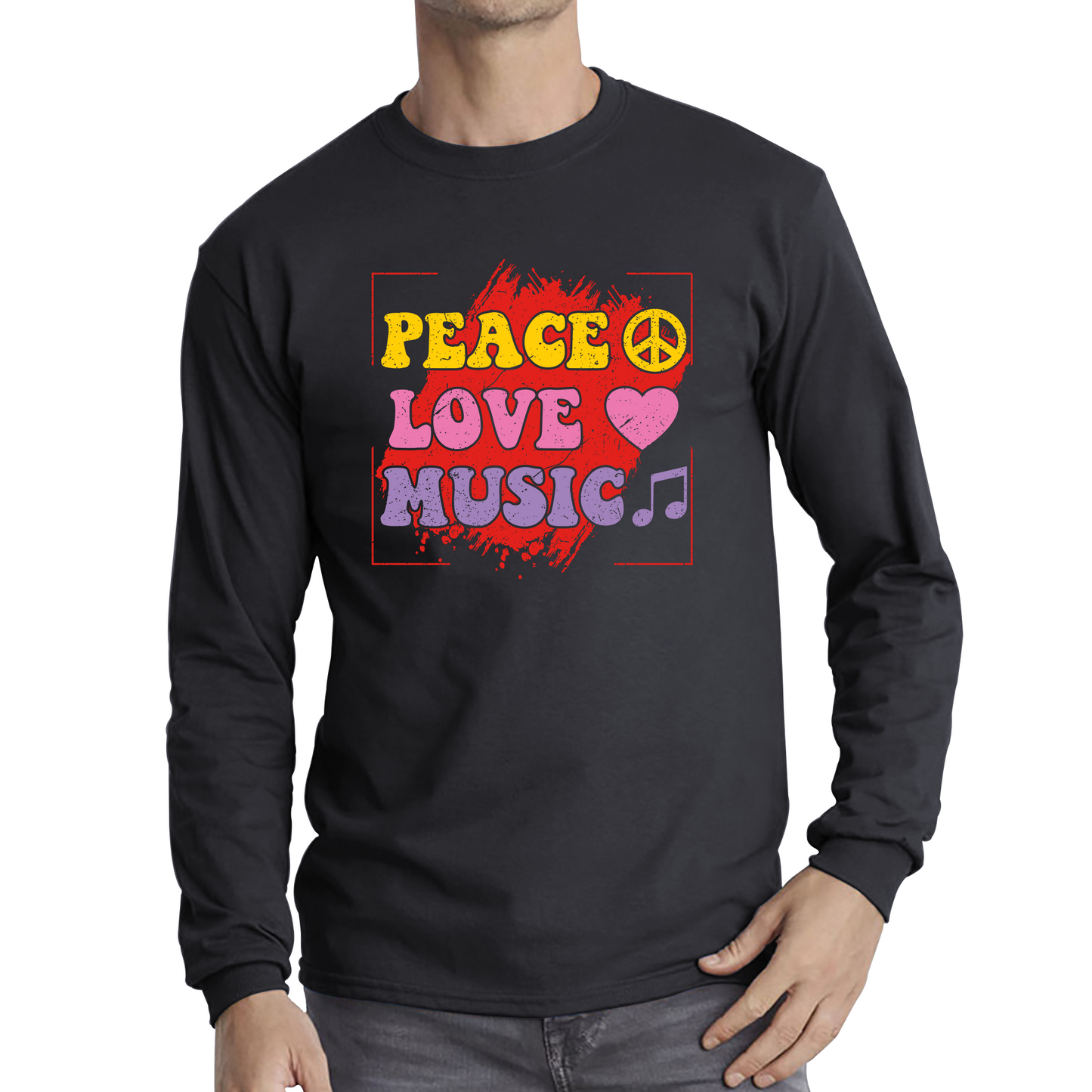 Peace Love Music Funny Music Lover Inspirational Motivational Music Festival Musician Long Sleeve T Shirt