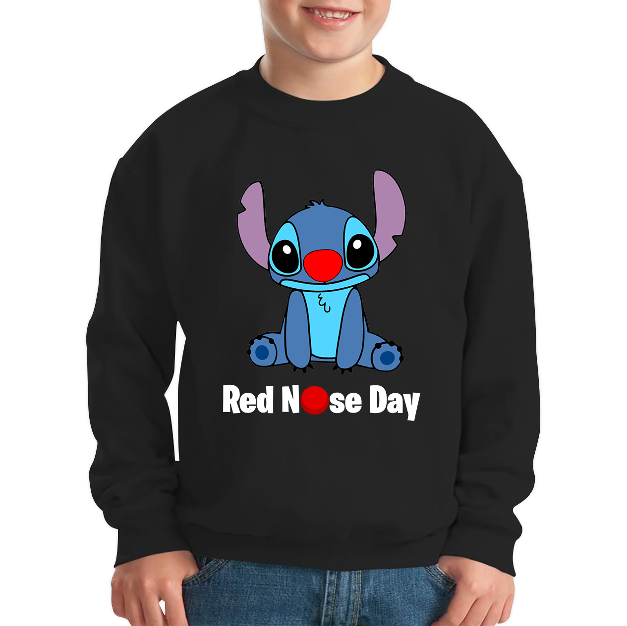 Disney Stitch Red Nose Day Sweatshirt.