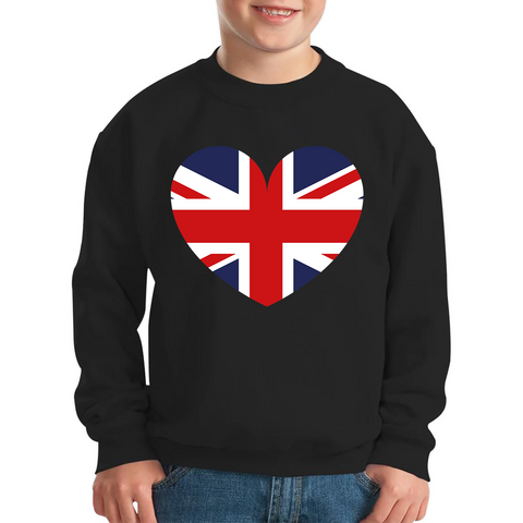 Uk Flag Heart Shape Battle Of Boyne's Queen Platinum Jubilee British Royal Kids Jumper