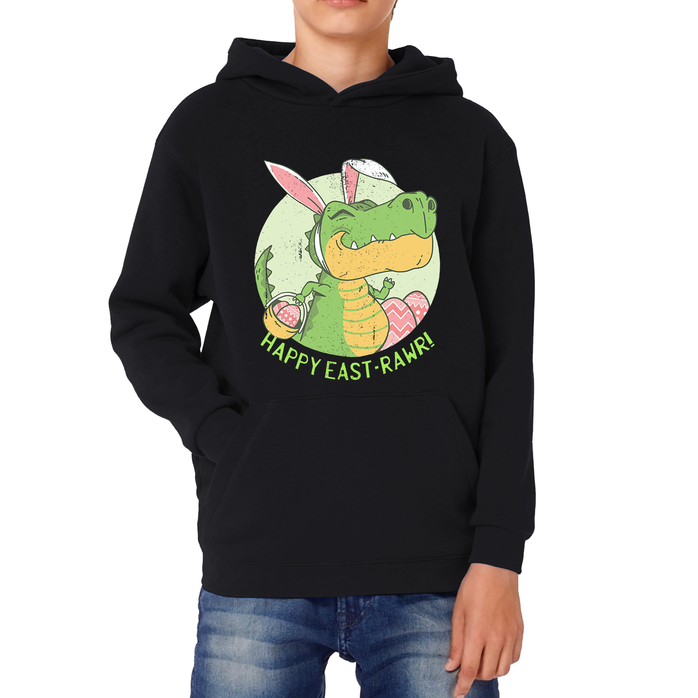 Happy Eastrawr Easter Bunny Dinosaur T-Rex RAWR Easter Egg Rabbit Funny Easter Day Kids Hoodie