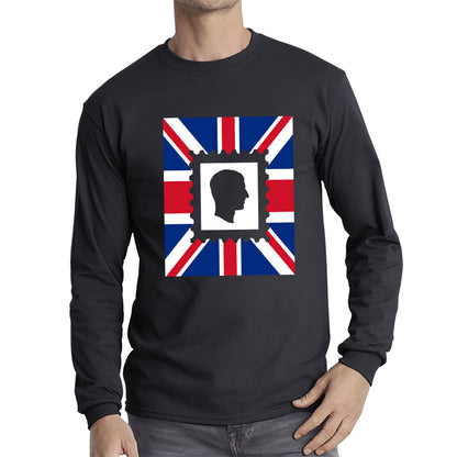 King Charles III Stamp United Kingdom Flag King Of England Royal Crown His Majesty Union Jack Long Sleeve T Shirt