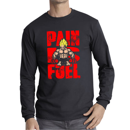 Pain Is Fuel Dragon Ball Z Super Saiyan Goku Kakalot Gym Training Musculation Dumbells Bodybuilding Workout Long Sleeve T Shirt