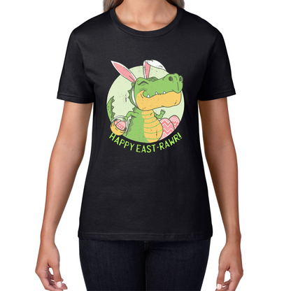 Happy Eastrawr Easter Bunny Dinosaur T-Rex RAWR Easter Egg Rabbit Funny Easter Day Womens Tee Top