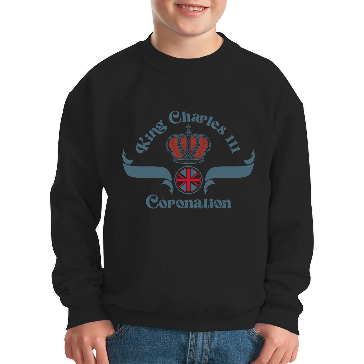 King Charles III Coronation Royal Crown CR III His Majesty Union Jack God Save The King Uk Flag Kids Jumper