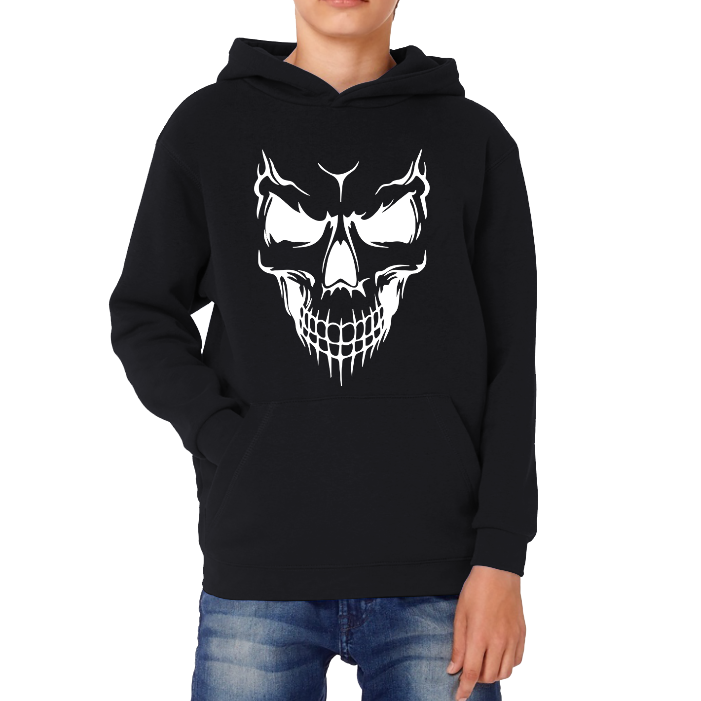 Skull Face Scary Horror Biker Racers Novelty Spooky Kids Hoodie