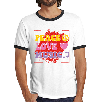 Peace Love Music Funny Music Lover Inspirational Motivational Music Festival Musician Ringer T Shirt