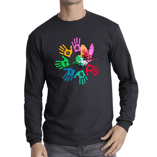 Autism Awareness Butterfly Peace Lover Autism Rainbow Be Kind Acceptance Autism Support Long Sleeve T Shirt