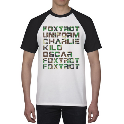 Foxtrot Uniform Charlie Kilo Oscar Foxtrot Camo Fitness Phonetic Alphabet Military Baseball T Shirt