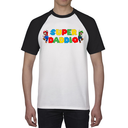 Super Daddio Funny Super Mario Fathers Day Love For Dad Daddy Funny Mario Bros Baseball T Shirt