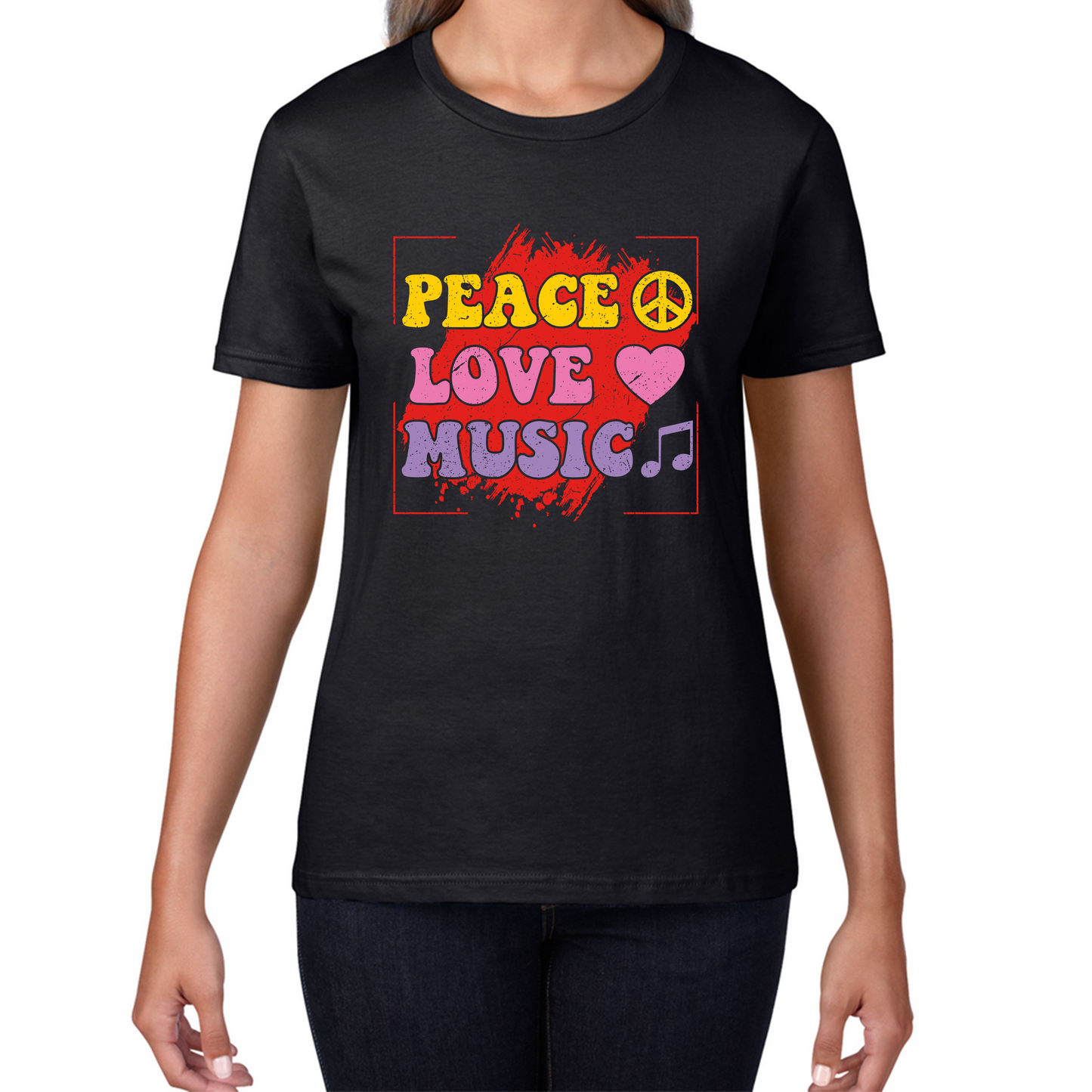 Peace Love Music Funny Music Lover Inspirational Motivational Music Festival Musician Womens Tee Top