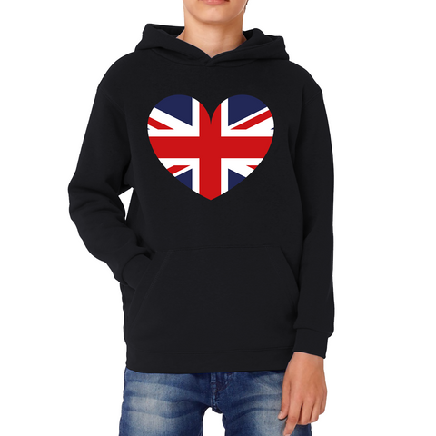 Uk Flag Heart Shape Battle Of Boyne's Queen Platinum Jubilee British Royal Kids Hoodie