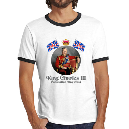 King Charles III 6th May 2023 Coronation British Flags Royal Crown CR III Union Jack His Majesty Ringer T Shirt