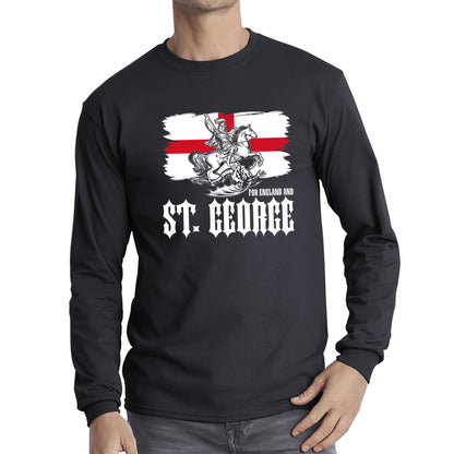 St George's Day Coat Of Arms Of Moscow Heraldic Horseman With A Spear In His Hand Slaying A Zilant Saint George And The Dragon England Flag Long Sleeve T Shirt