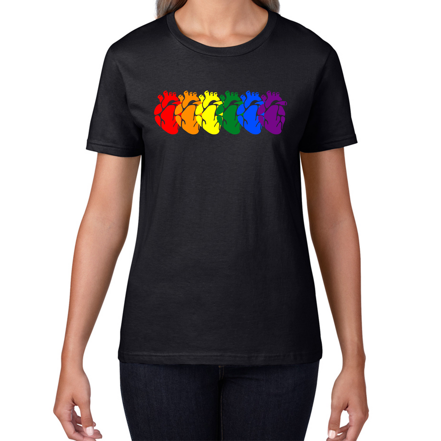 Rainbow Colour Human Heart Pride LGBTQ Rainbow Hearts Line Celebrating Pride LGBT Gay Pride Month Womens Tee Top