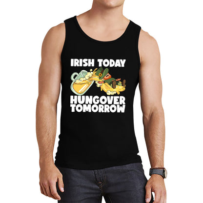 Irish Today Hungover Tomorrow Leprechaun Sliding Down On Beer Into Glass St. Patrick's Day Irish Drinking Tank Top