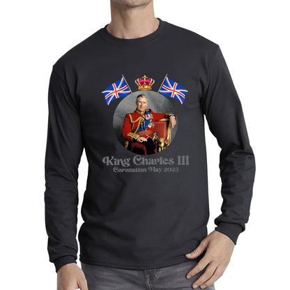 King Charles III 6th May 2023 Coronation British Flags Royal Crown CR III Union Jack His Majesty Long Sleeve T Shirt