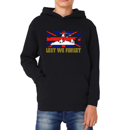 UK Flag British Armed Forces Day Lest We Forget Remembrance Day Veterans Day WWI Poppy Flower Kids Hoodie