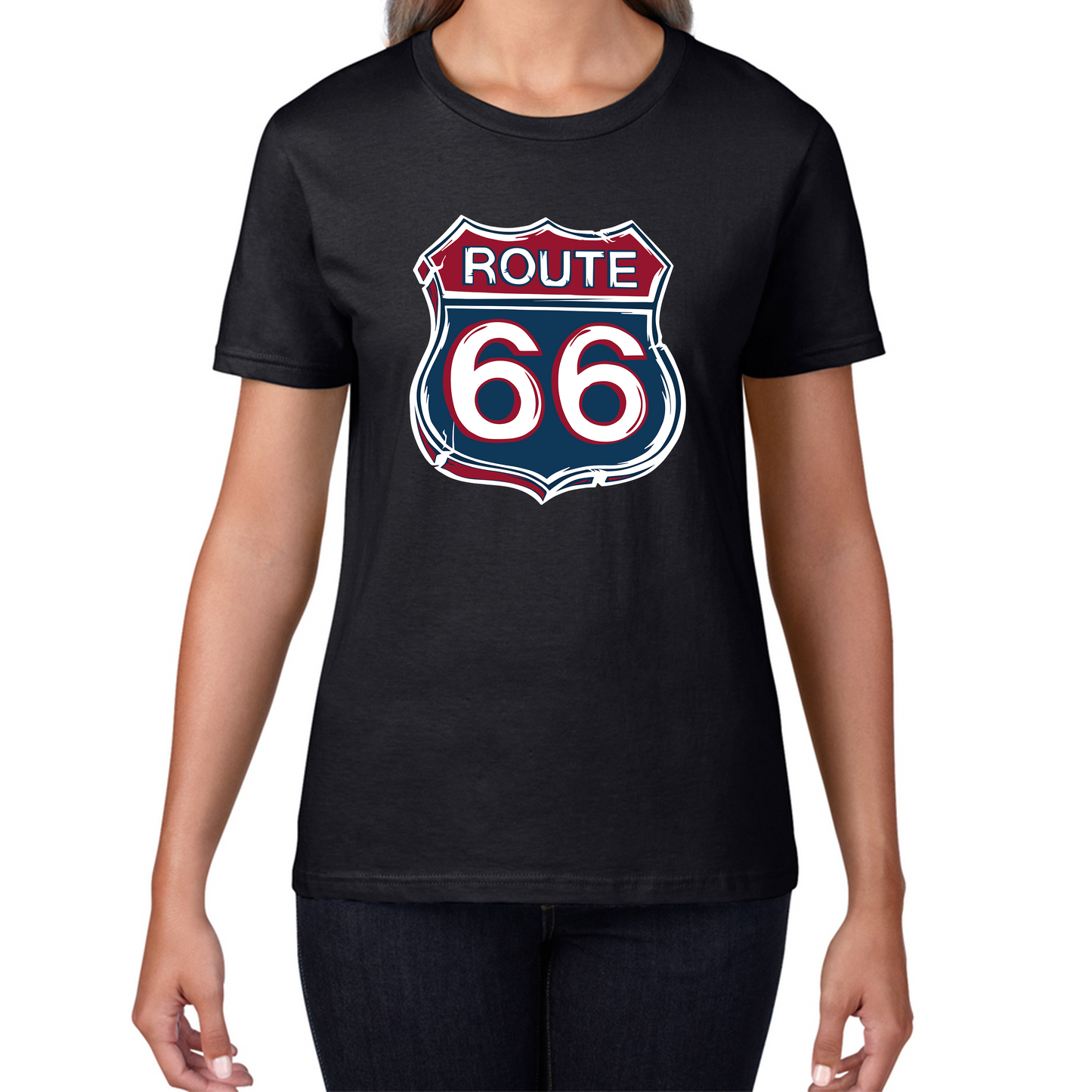 Route 66 Baseball Highway 66 US Biking Riding Highway Main Street of America Womens Tee Top