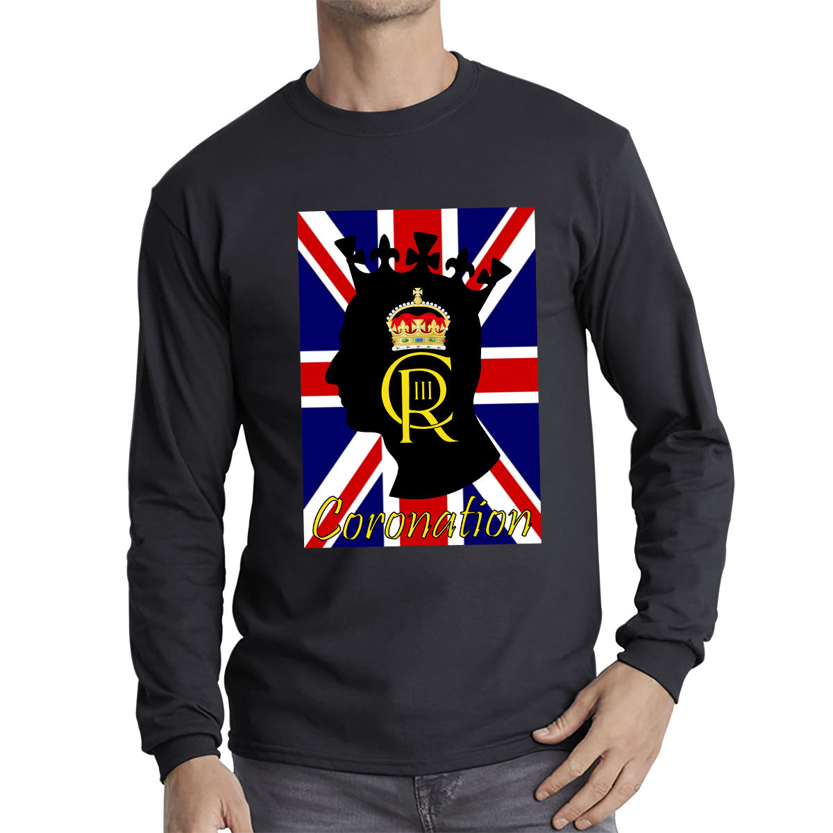 CR III Coronation Of King Charles III Royal Crown British Flag Great Britain Union Jack Long Sleeve T Shirt