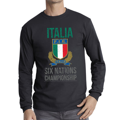 Italia Flag Logo Rugby Cup European Support World Six Nations Championship Long Sleeve T Shirt